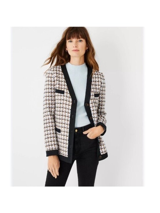 Ann Taylor Jackets & Blazers - Black-Trim Patterned Tweed Cardigan Jacket - Women